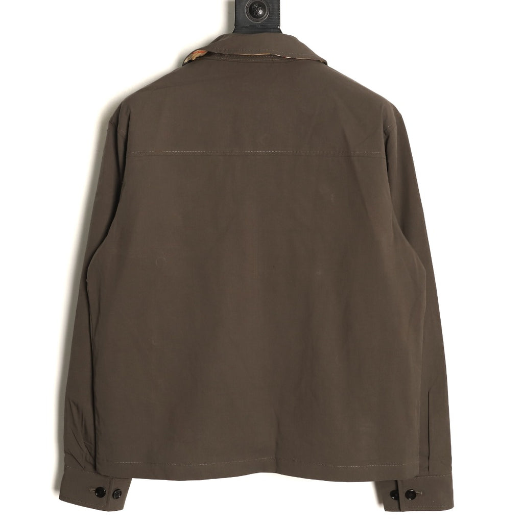 Burberry Dark Taupe Check-Lined Equestrian-Motif Zip Jacket