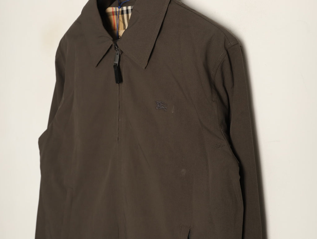 Burberry Dark Taupe Check-Lined Equestrian-Motif Zip Jacket