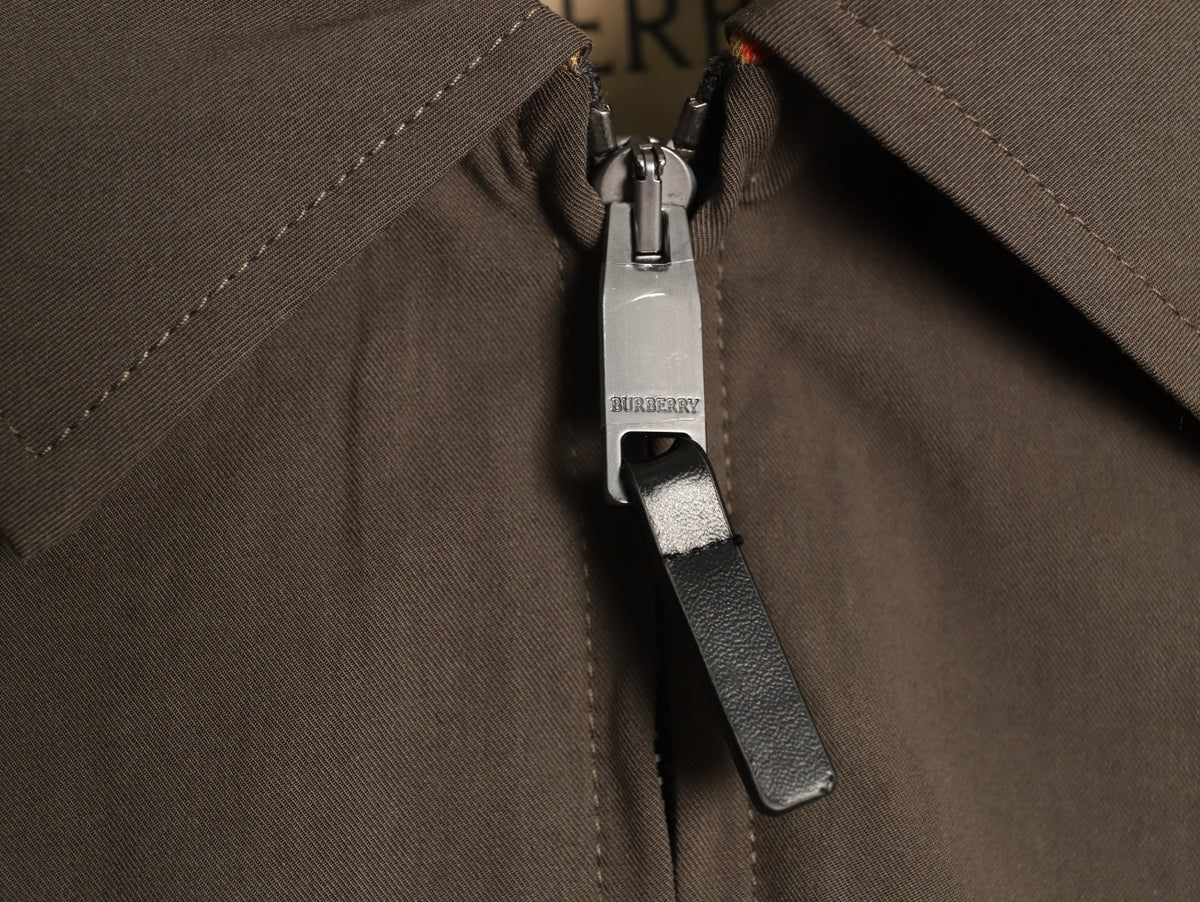 Burberry Dark Taupe Check-Lined Equestrian-Motif Zip Jacket