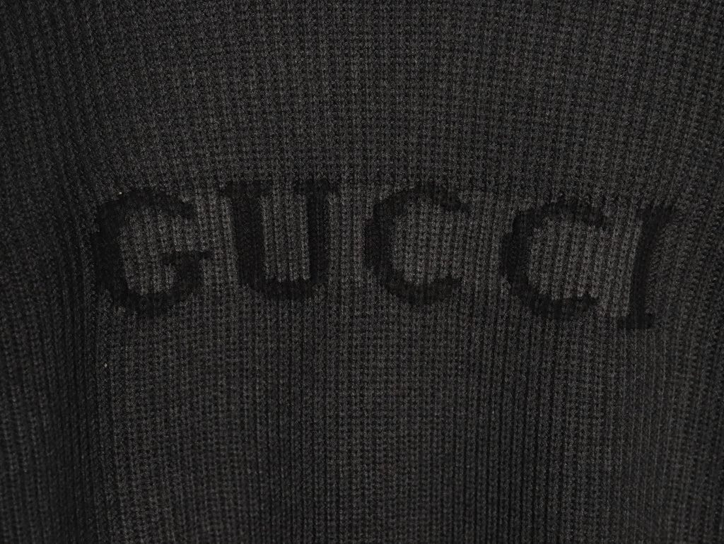 Gucci Black Tonal Chest-Letter Ribbed Crewneck Sweater