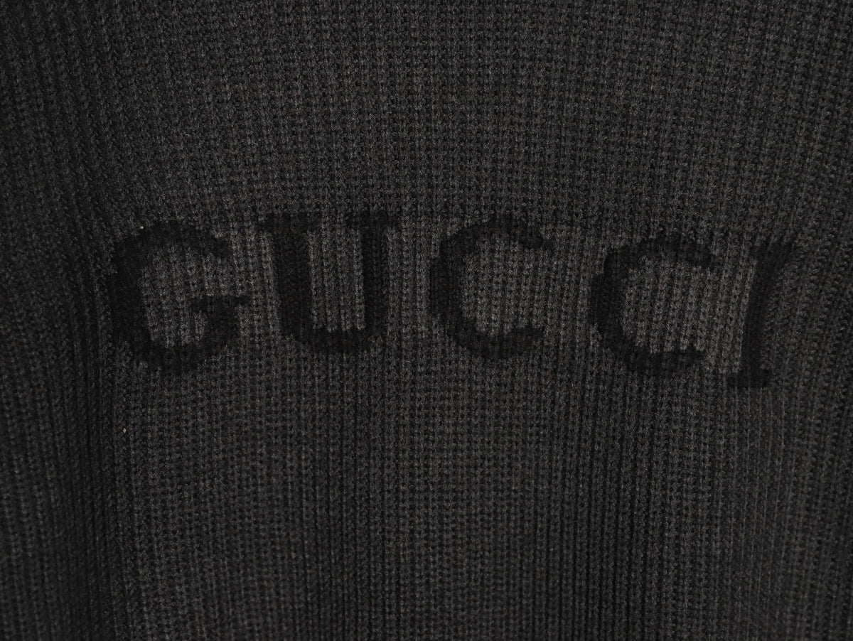Gucci Black Tonal Chest-Letter Ribbed Crewneck Sweater