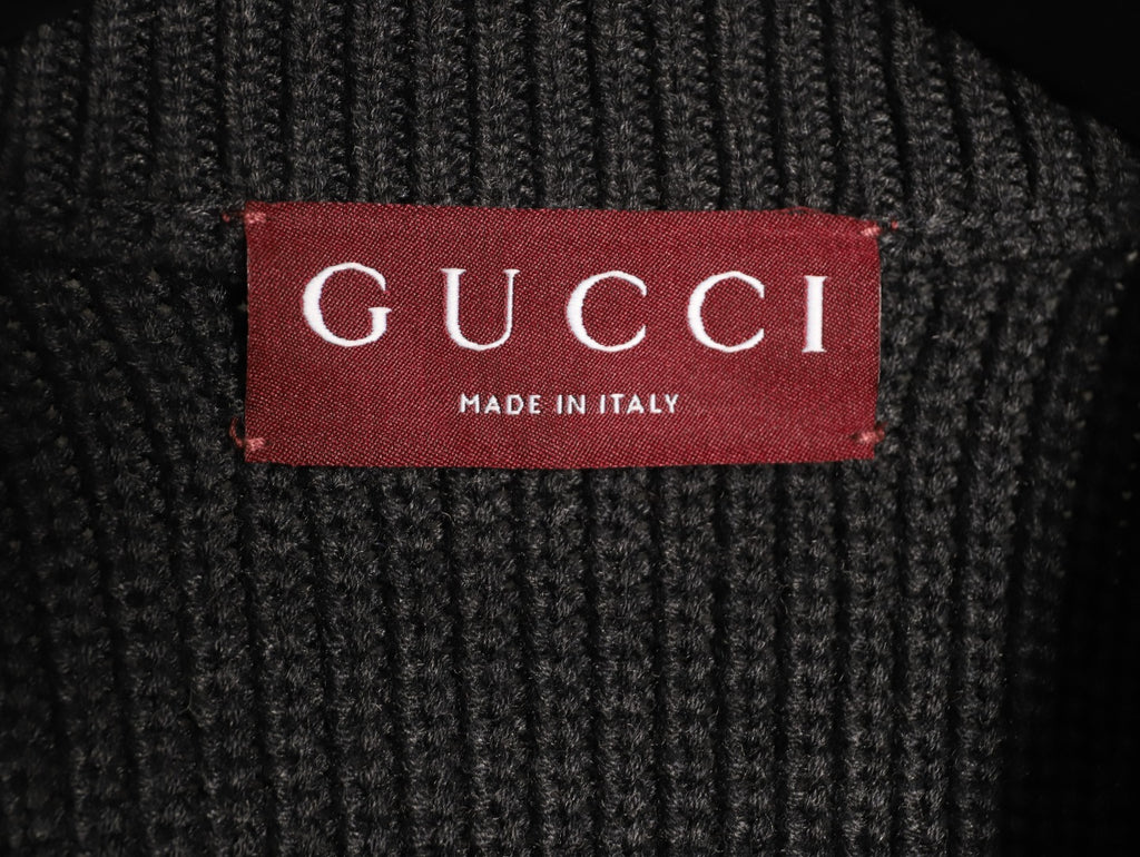 Gucci Black Tonal Chest-Letter Ribbed Crewneck Sweater