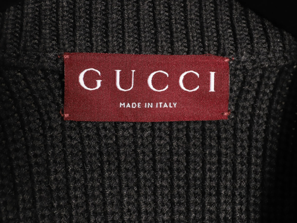Gucci Black Tonal Chest-Letter Ribbed Crewneck Sweater