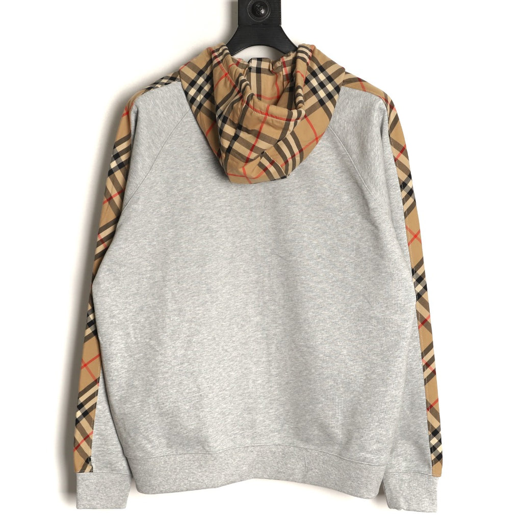 Burberry Gray TB-Motif Check-Panel Zip Hoodie Jacket