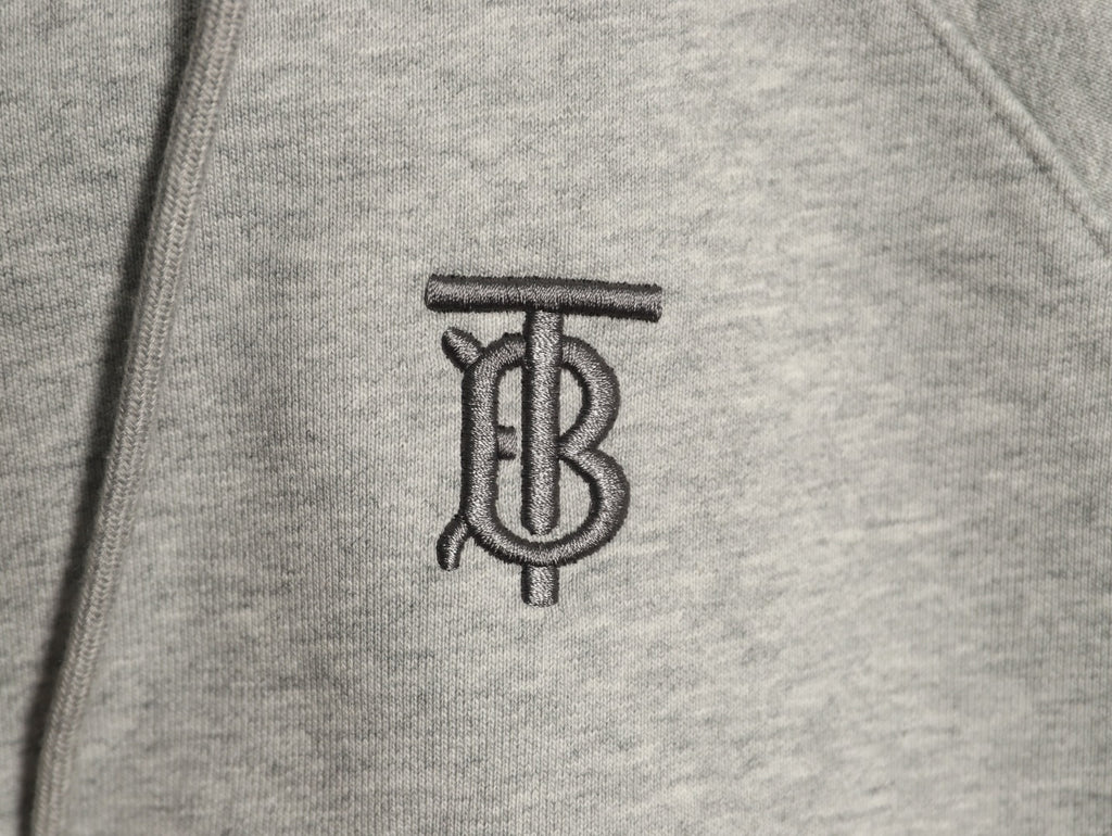 Burberry Gray TB-Motif Check-Panel Zip Hoodie Jacket