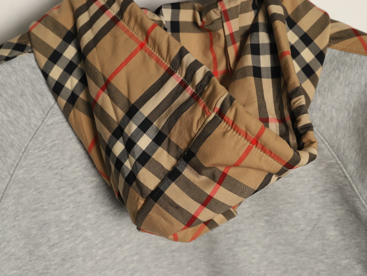 Burberry Gray TB-Motif Check-Panel Zip Hoodie Jacket