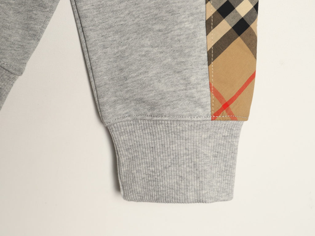 Burberry Gray TB-Motif Check-Panel Zip Hoodie Jacket