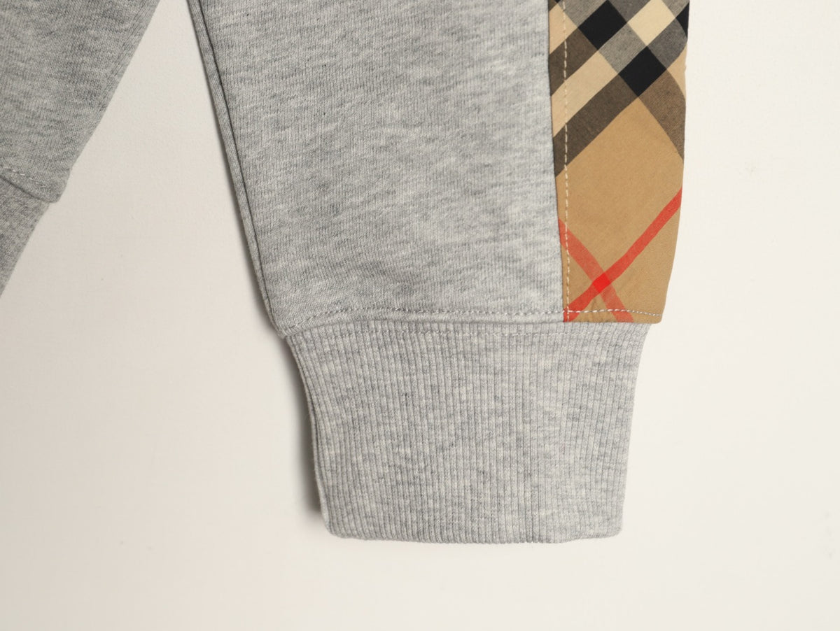 Burberry Gray TB-Motif Check-Panel Zip Hoodie Jacket