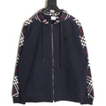Burberry Navy TB-Motif Check-Panel Zip Hoodie Jacket