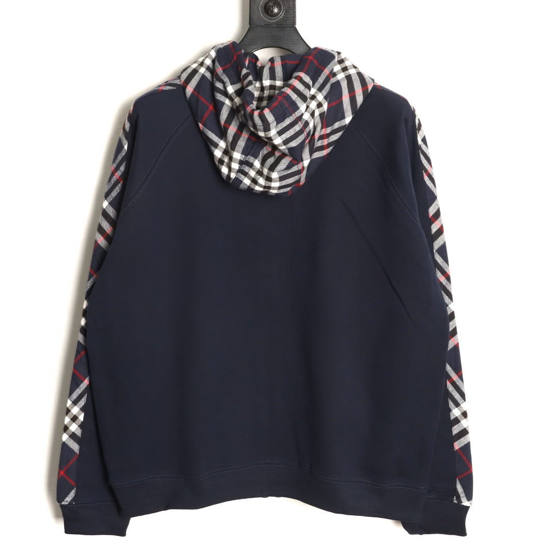 Burberry Navy TB-Motif Check-Panel Zip Hoodie Jacket