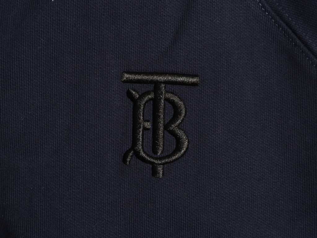 Burberry Navy TB-Motif Check-Panel Zip Hoodie Jacket