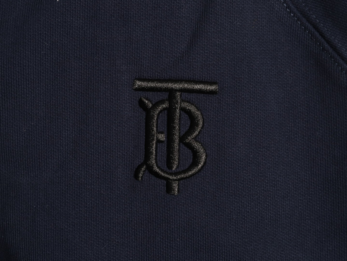 Burberry Navy TB-Motif Check-Panel Zip Hoodie Jacket