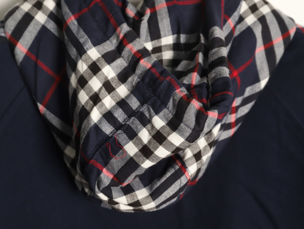Burberry Navy TB-Motif Check-Panel Zip Hoodie Jacket