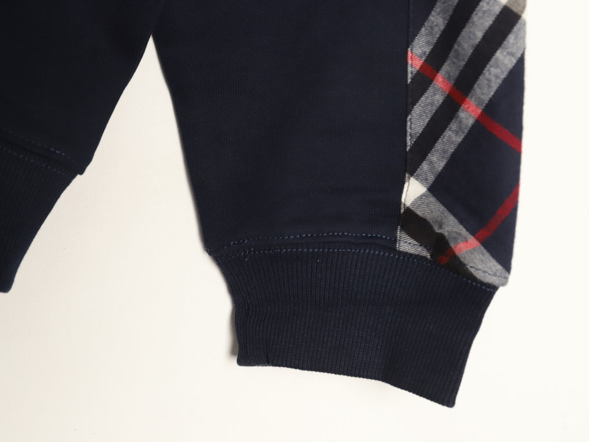 Burberry Navy TB-Motif Check-Panel Zip Hoodie Jacket