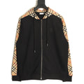 Burberry Black TB-Motif Beige Check-Panel Zip Hoodie Jacket