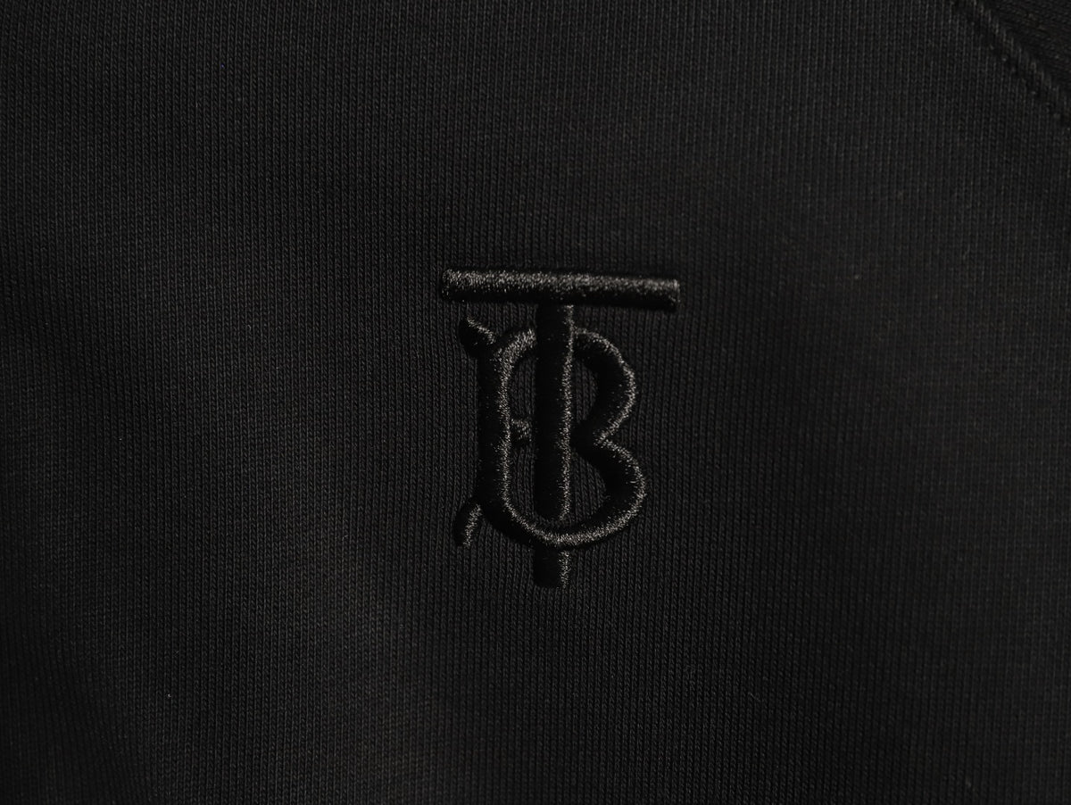 Burberry Black TB-Motif Beige Check-Panel Zip Hoodie Jacket
