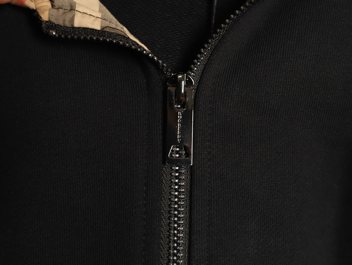 Burberry Black TB-Motif Beige Check-Panel Zip Hoodie Jacket