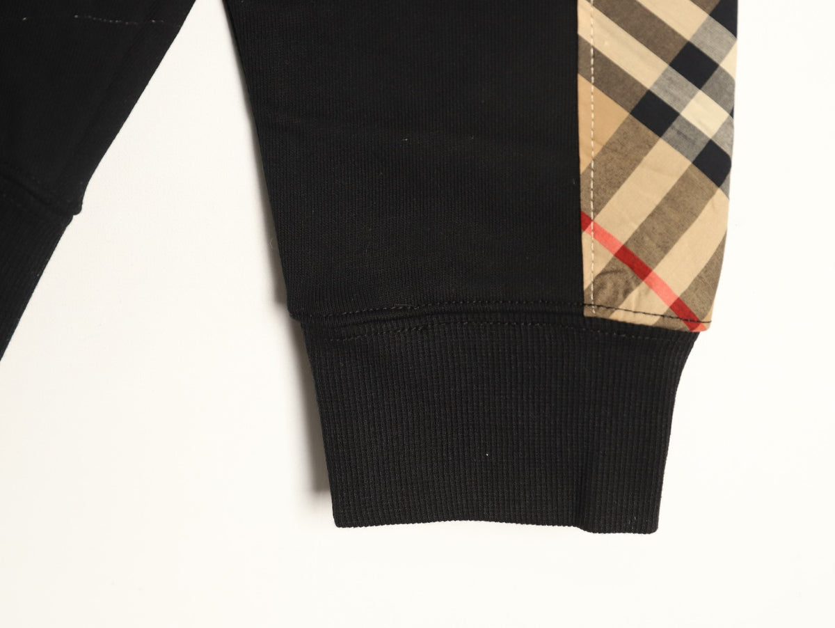 Burberry Black TB-Motif Beige Check-Panel Zip Hoodie Jacket